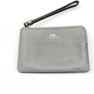 Coach Blue‎ Pebbled Leather Wristlet Small Zip Top Pouch Handbag